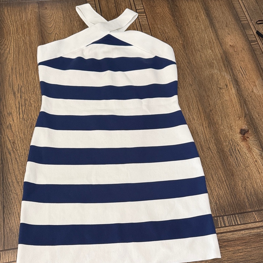 Striped Halter Dress in Navy and White